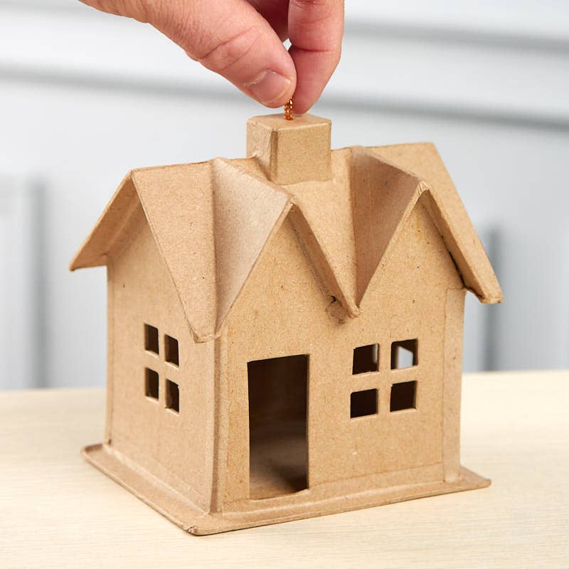 Premade Paper Mache Saltbox House Ornament - 4-1/2" x 4" x 5