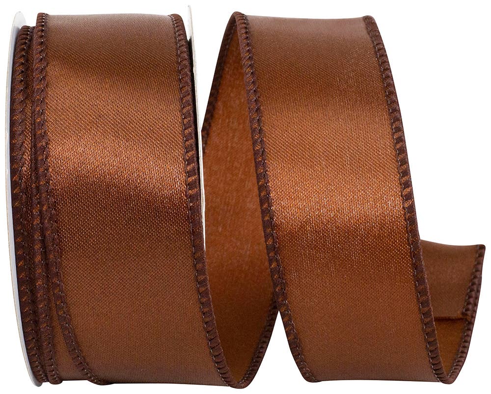 Satin Value Wired Edge, Brown, 1-1/2 In, 10 Yards