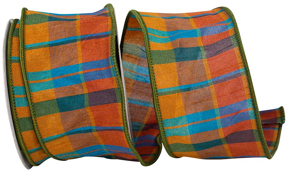 Tierra Plaid Sunset Wired Edge, Brown, 2-1/2 In, 10 Yards