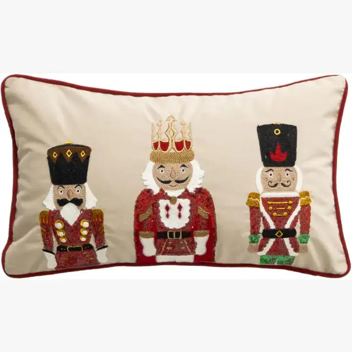 Embroidered Nutcracker Velvet 12"x20" Throw Pillow
