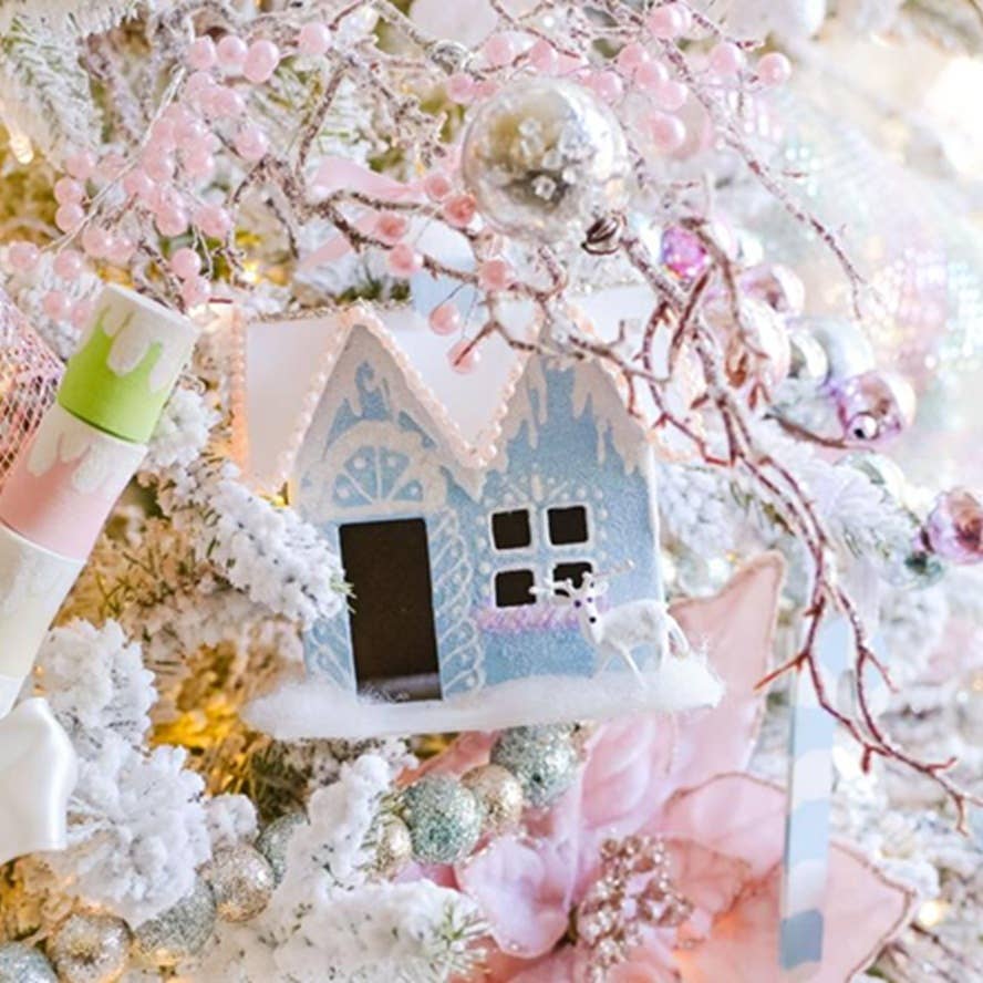 Premade Paper Mache Saltbox House Ornament - 4-1/2" x 4" x 5