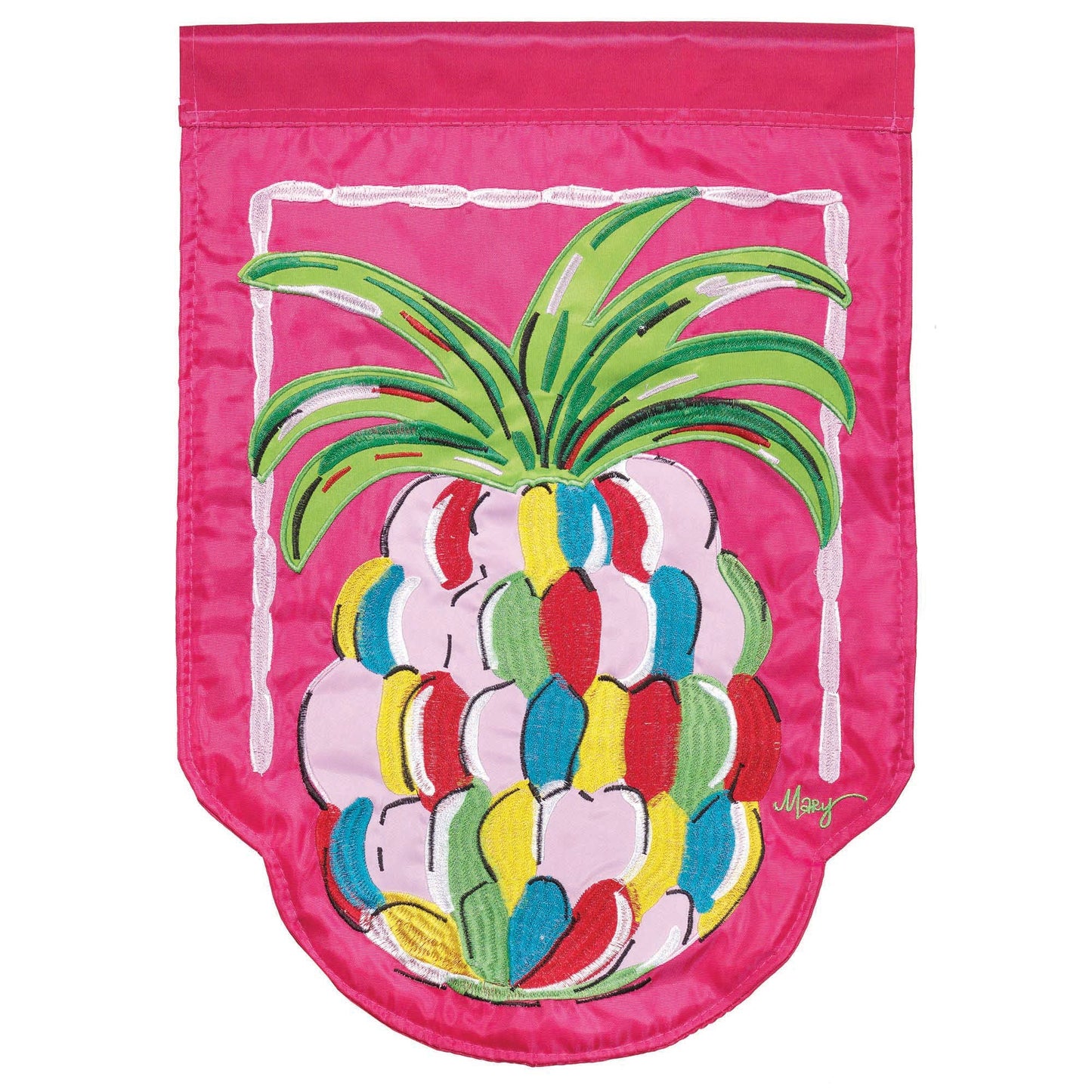 FLORAL PINEAPPLE SHAPED DOUBLE APPLIQUE GARDEN FLAG