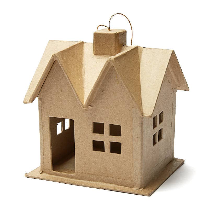 Premade Paper Mache Saltbox House Ornament - 4-1/2" x 4" x 5