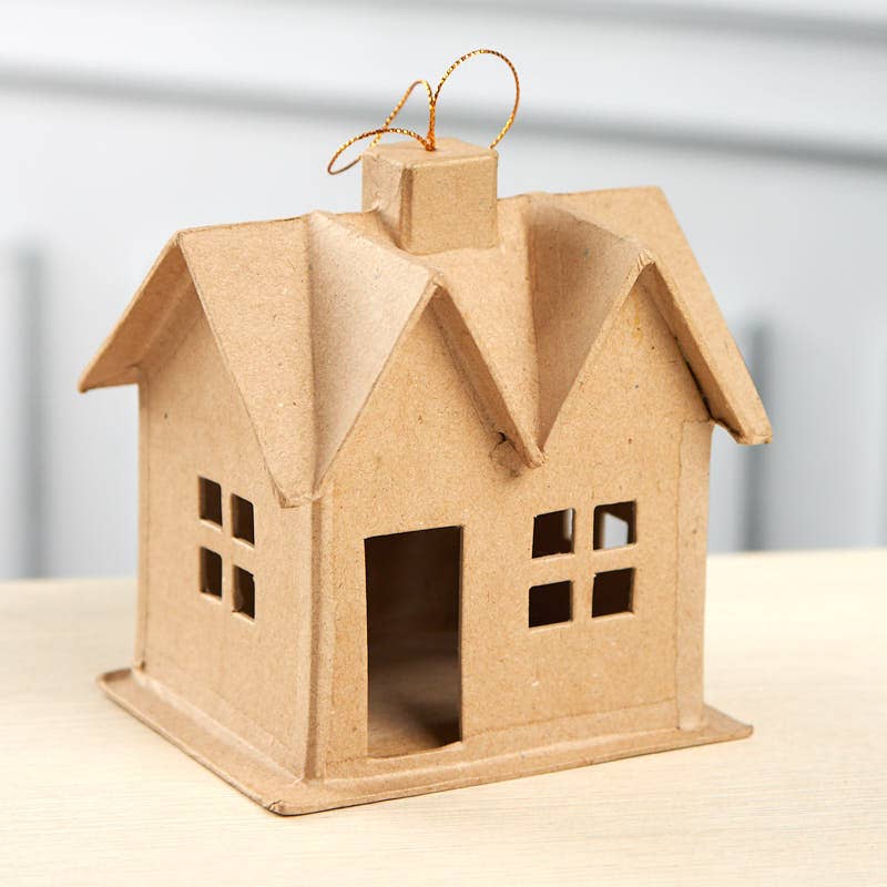 Premade Paper Mache Saltbox House Ornament - 4-1/2" x 4" x 5