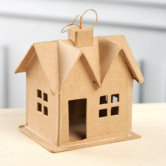 Premade Paper Mache Saltbox House Ornament - 4-1/2" x 4" x 5