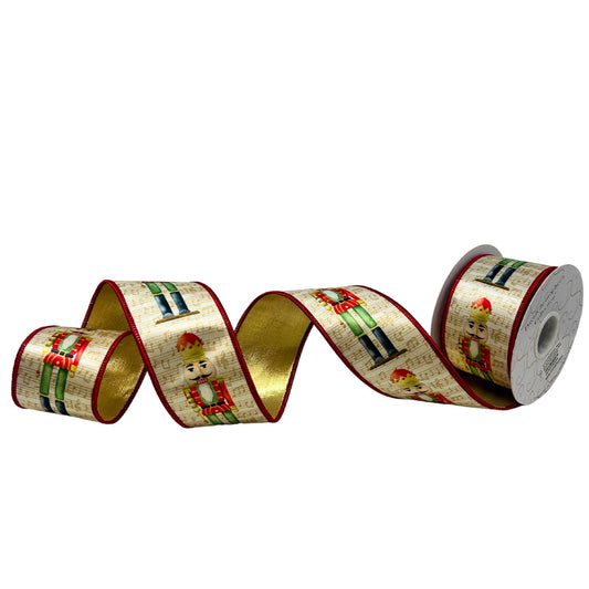 Nutcracker Print w/ Music Notes on Satin Ribbon 2.5" x 10yd