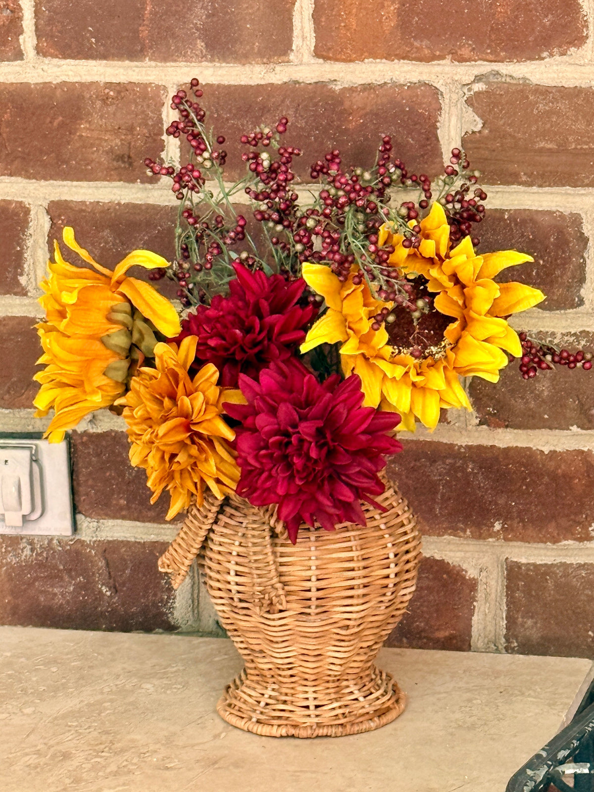 Hand-Woven Rattan Vase w Bow & Glass