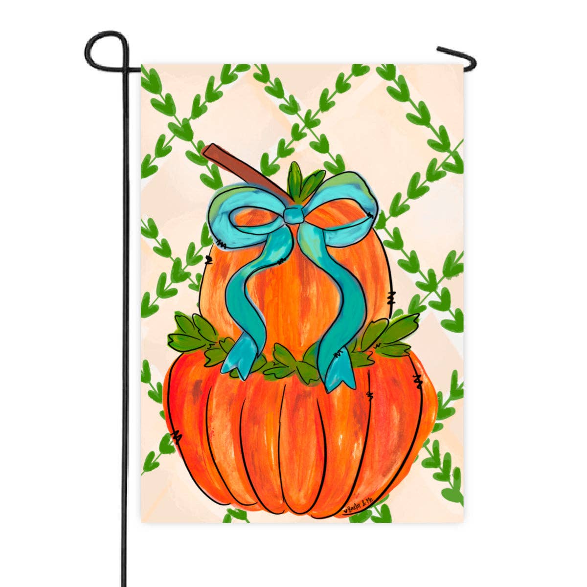 Greenery Stacked Pumpkin with Bow Garden Flag SALE‼️