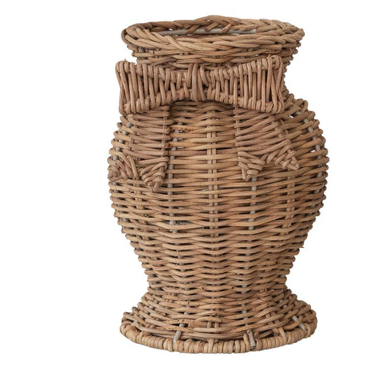 Hand-Woven Rattan Vase w Bow & Glass