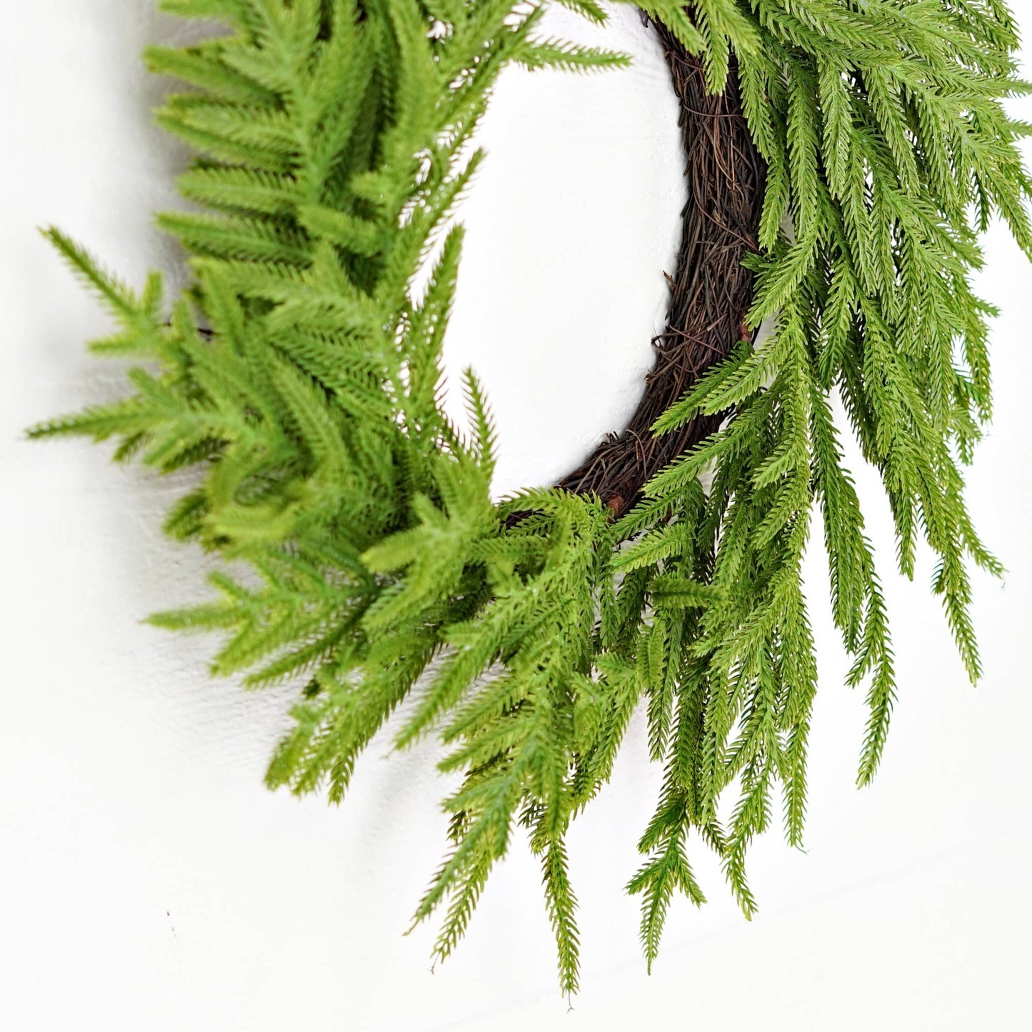 510700- 24in Twig Wreath-Soft Touch Evergreen Norfolk Pine-