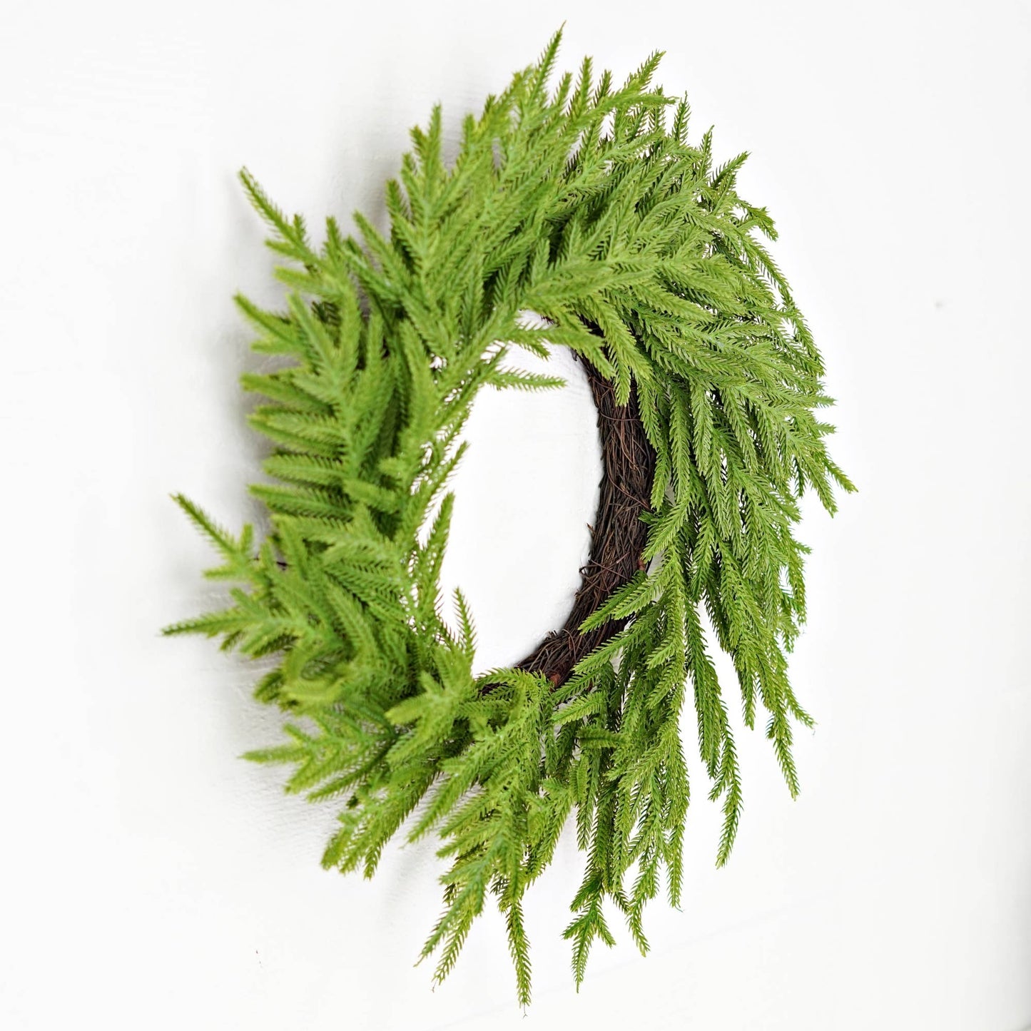 510700- 24in Twig Wreath-Soft Touch Evergreen Norfolk Pine-