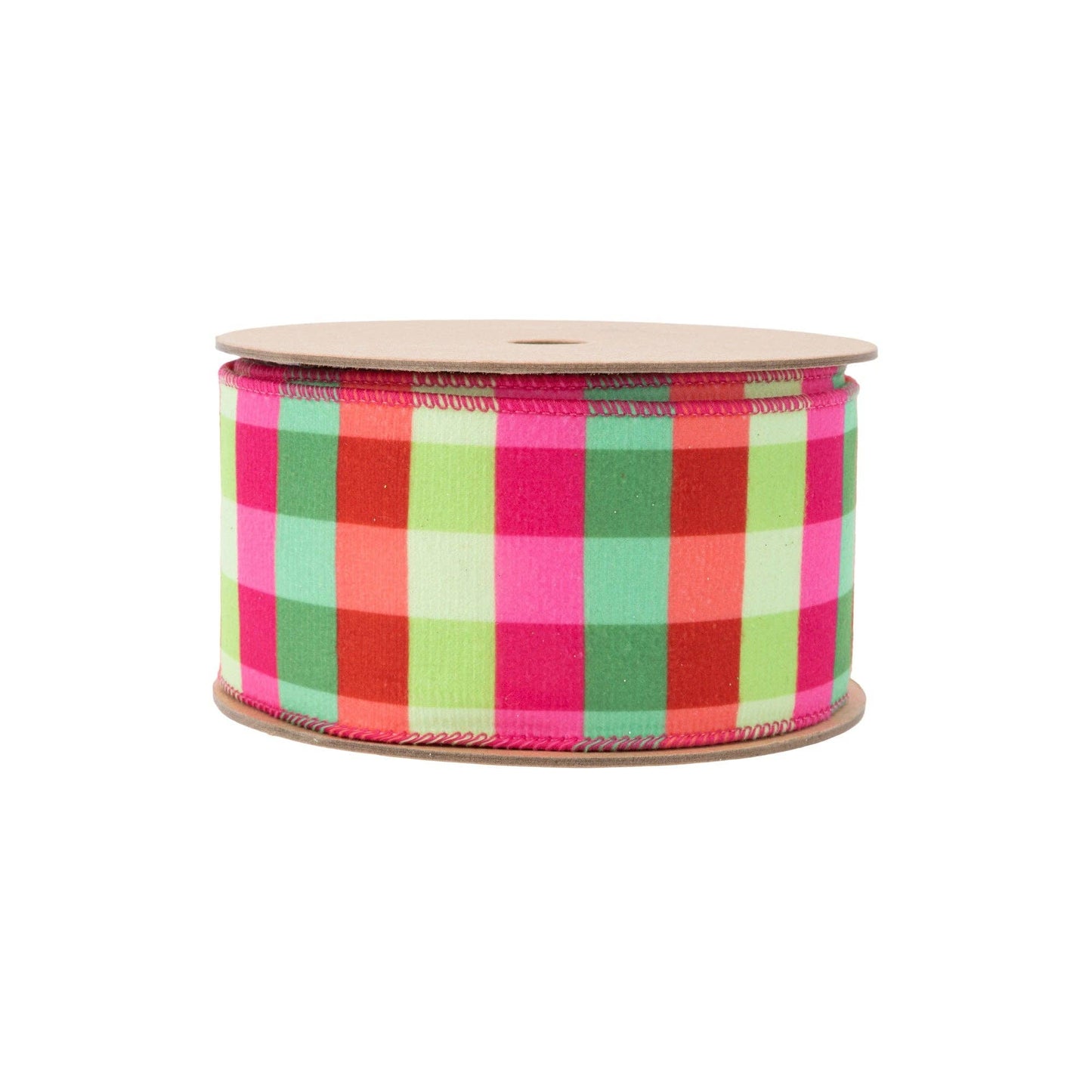 Velvet Ribbon Florescent Plaid with Stripe Backing 10yd