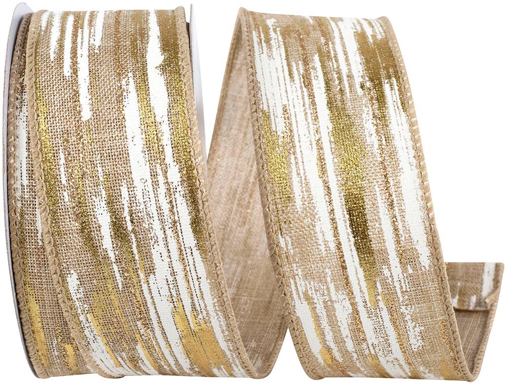 Birch Bark Metallic Linen Wired Edge, Ivory/gold, 1-1/2 In