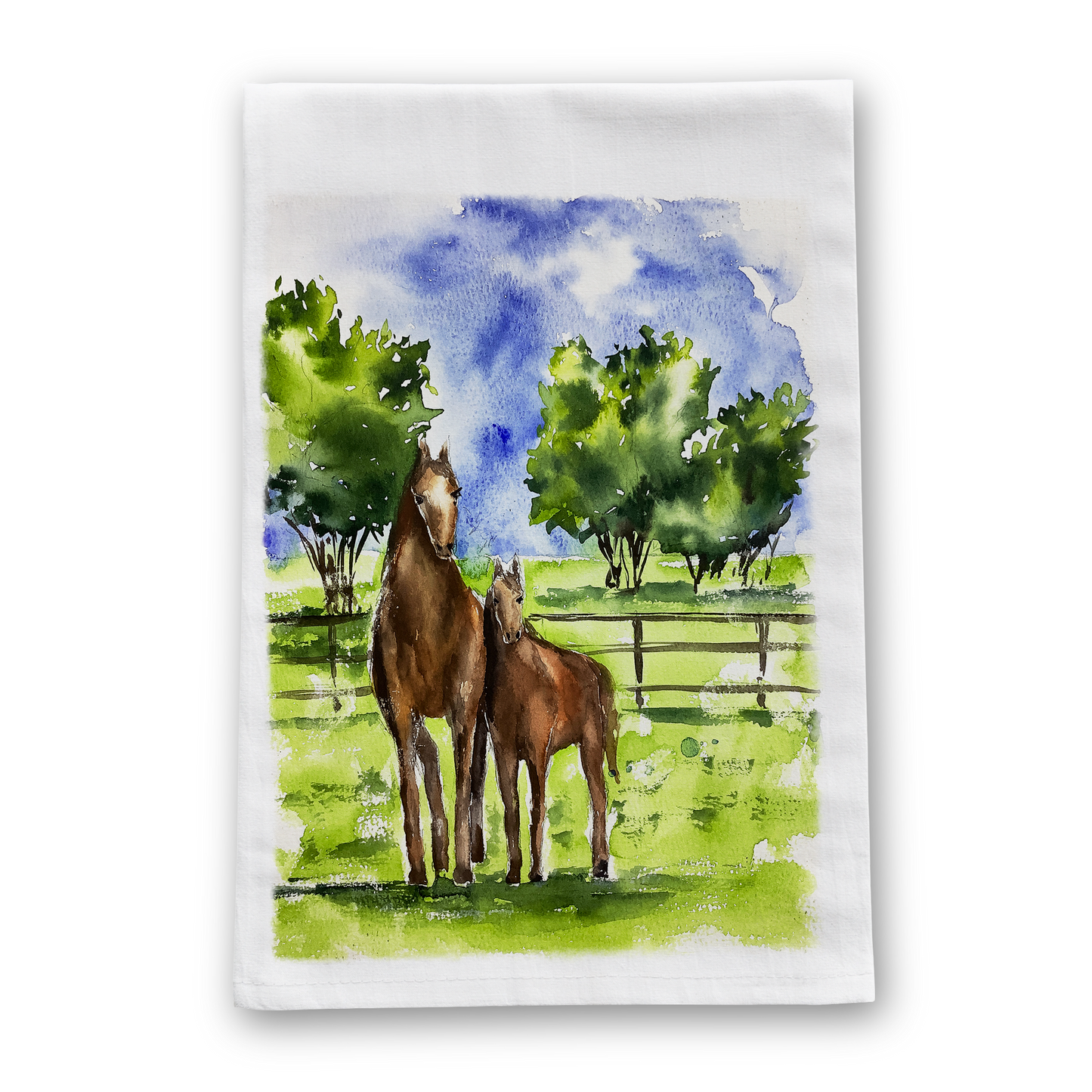 Two Horses Standing Horse Farm Tea Towel