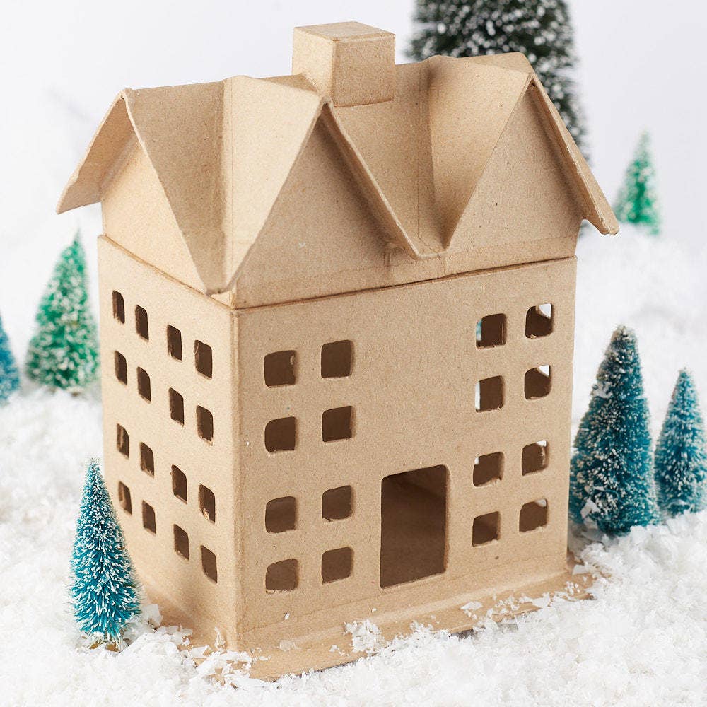 Paper Mache Saltbox House Box -7" x 9" x 5-1/2"