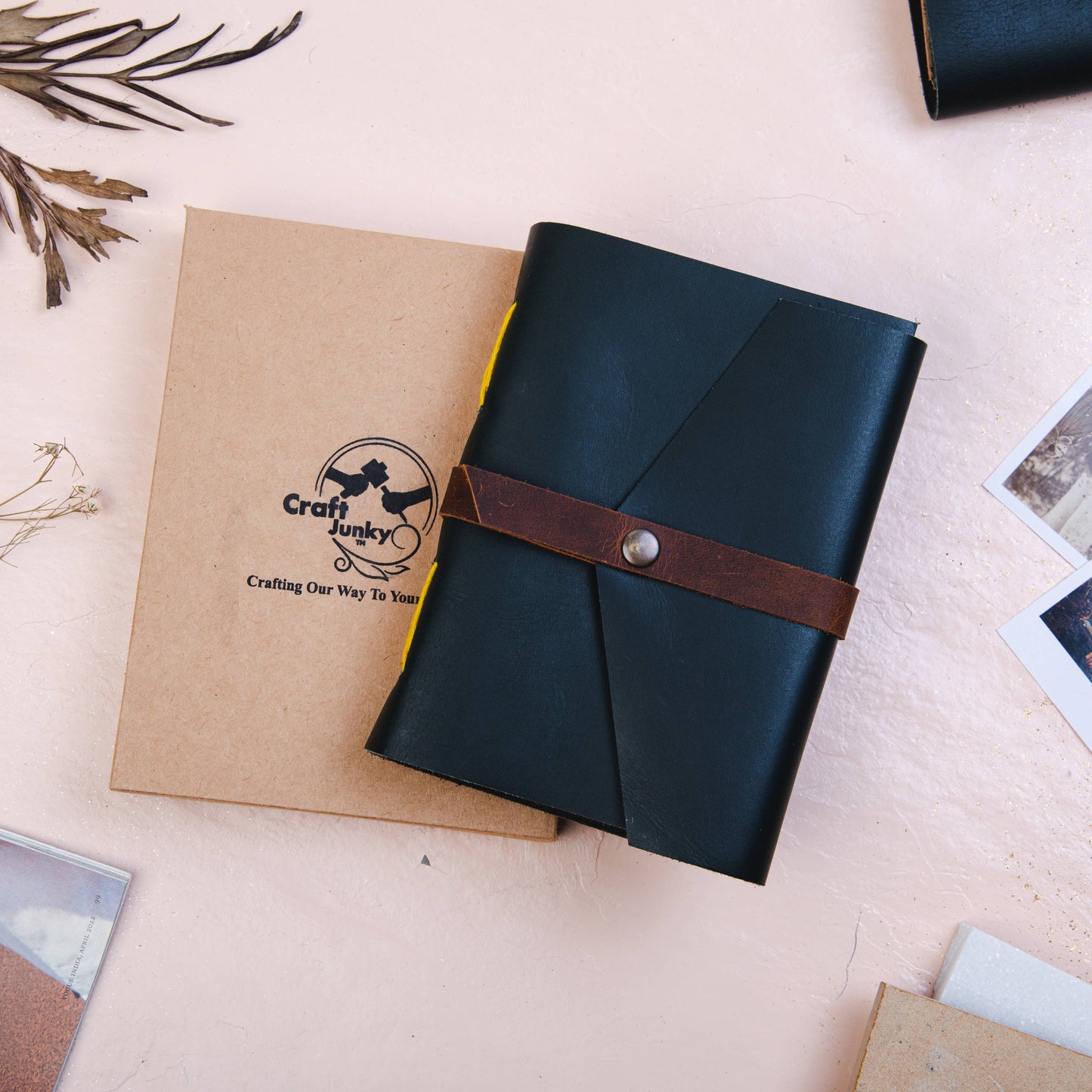 Black/Brown Leather journal diary with ruled craft pages