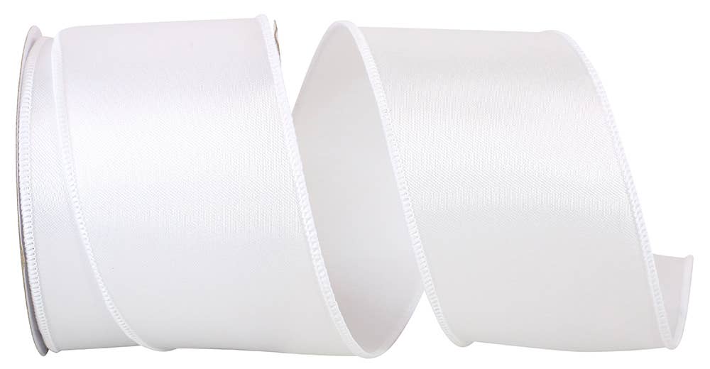 Satin Value Wired Edge, White, 2-1/2 In, 10 Yards