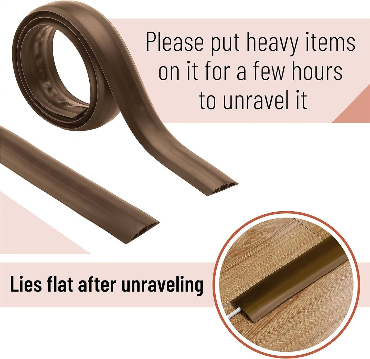 Bates- Floor Cord Cover, 6ft Cable Cover, Brown