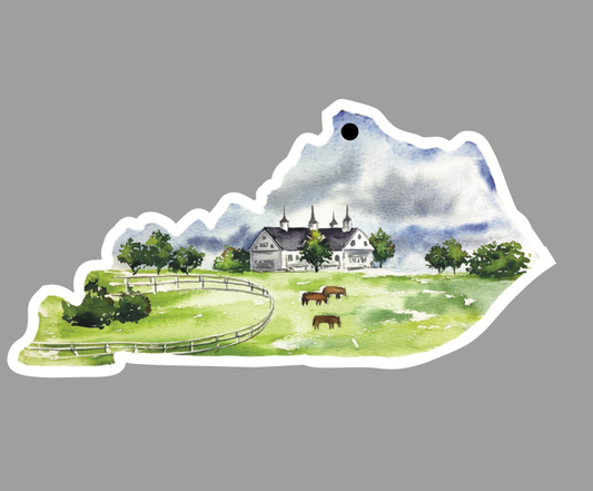 Kentucky Horse Farm Wood Christmas Ornament