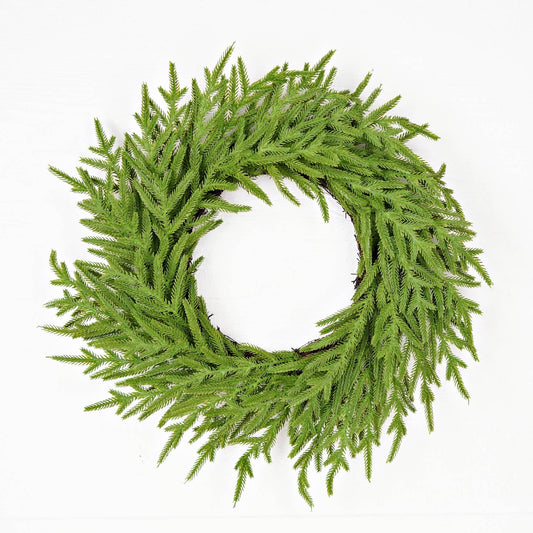 510700- 24in Twig Wreath-Soft Touch Evergreen Norfolk Pine-