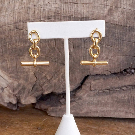 Sleek Bar and Chain Dangle Earrings – Gold Tone