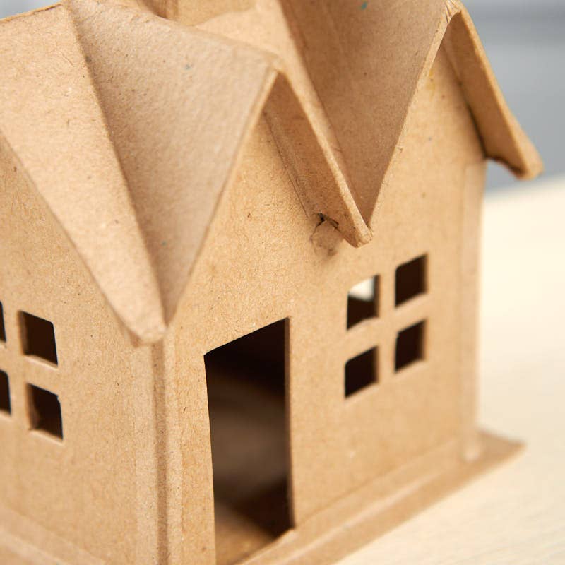 Premade Paper Mache Saltbox House Ornament - 4-1/2" x 4" x 5