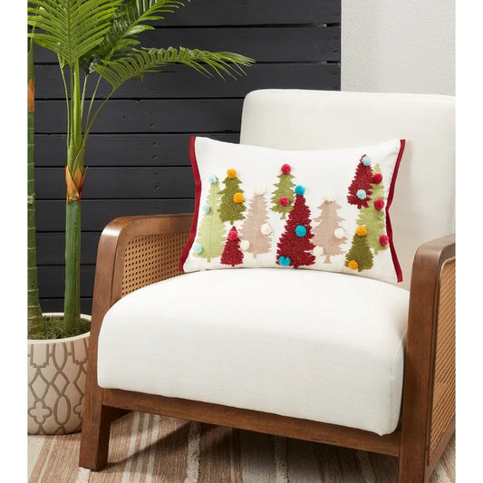 Pom Pom Christmas Trees 14"x20" Throw Pillow
