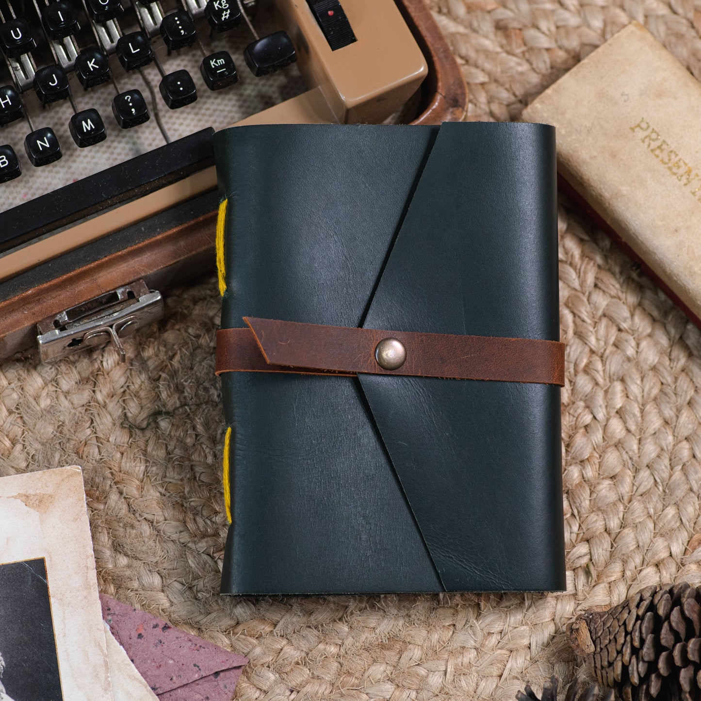 Black/Brown Leather journal diary with ruled craft pages