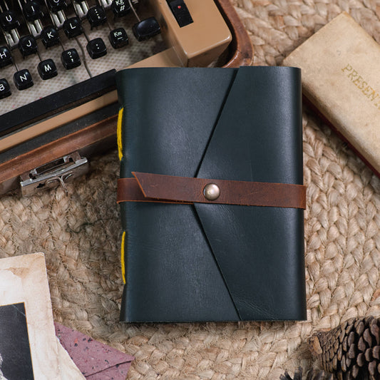 Black/Brown Leather journal diary with ruled craft pages