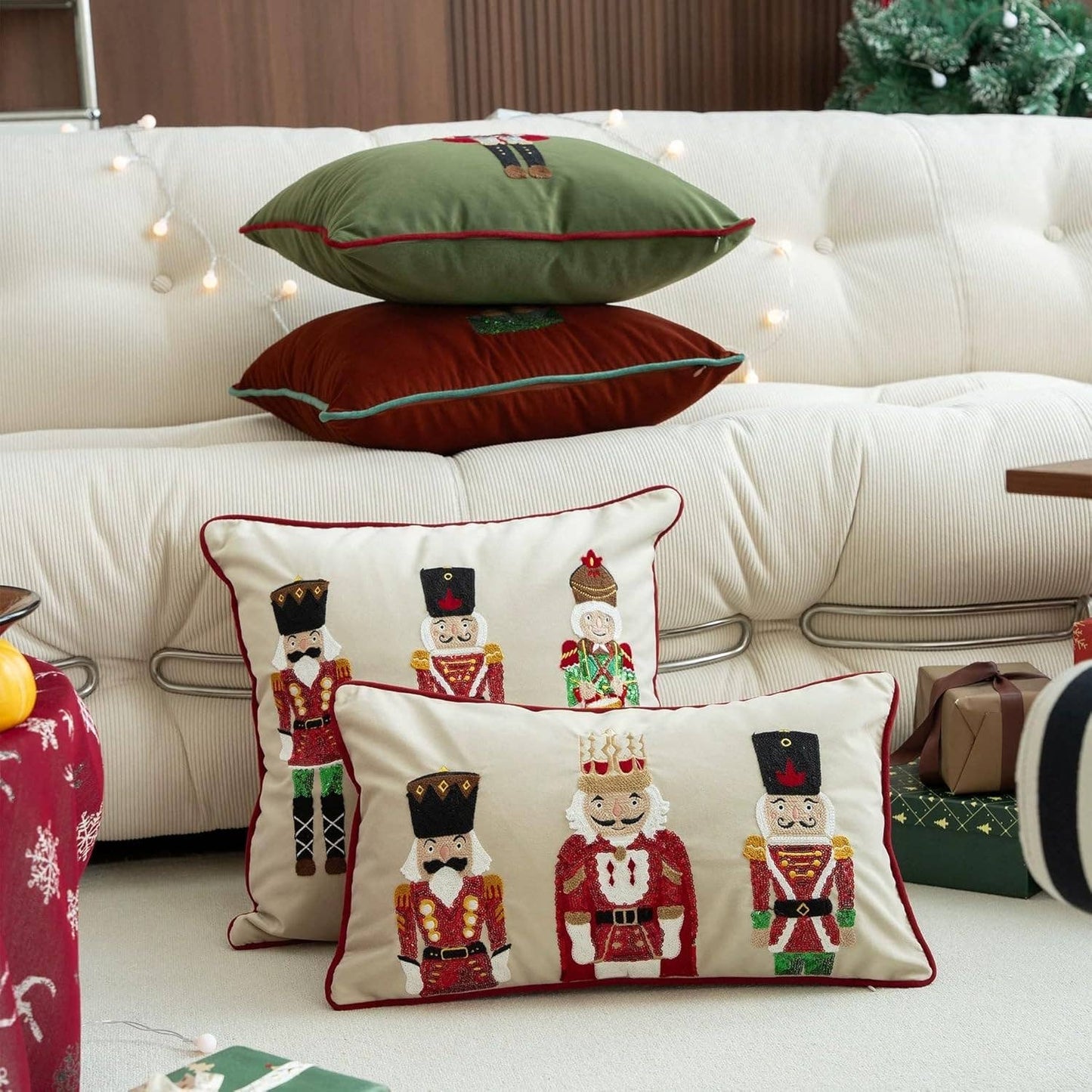 Embroidered  & Sequined Nutcracker Velvet 18" Throw Pillow
