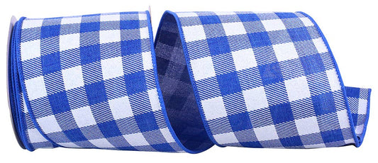 Twill Check Printed Linen Wired Edge, Royal, 4 In, 10 Yards