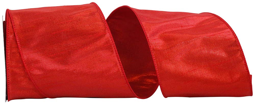 Metallic Shine Dupioni Wired Edge, Red, 4 In, 10 Yards