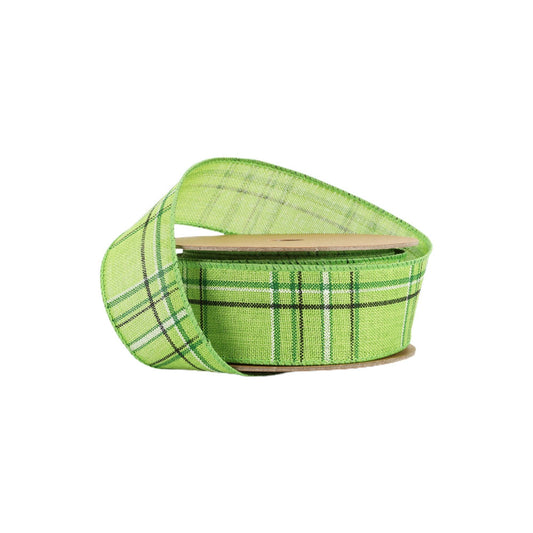 Green/Spring Plaid | 10 Yard Roll wired ribbon