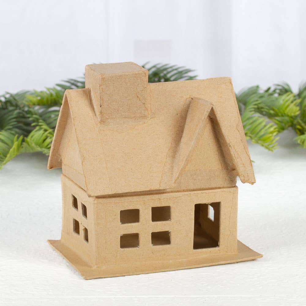 Premade Paper Mache House Box - 4" x 2-3/4" x 4-1/4"