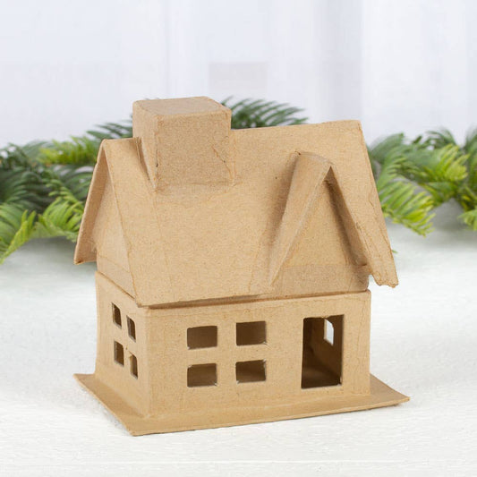 Premade Paper Mache House Box - 4" x 2-3/4" x 4-1/4"