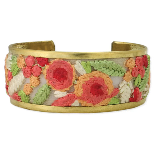 Cottage Craft Floral Embroidered Cuff Bracelet