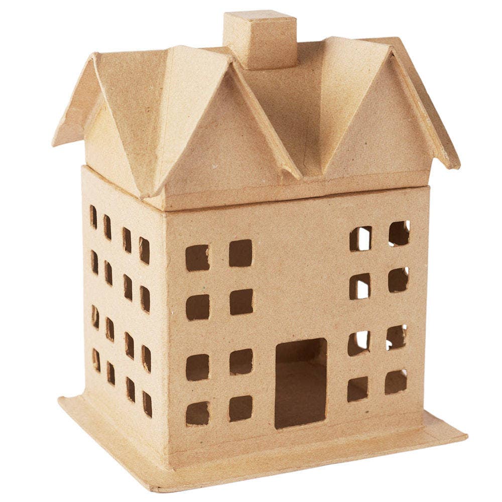 Paper Mache Saltbox House Box -7" x 9" x 5-1/2"