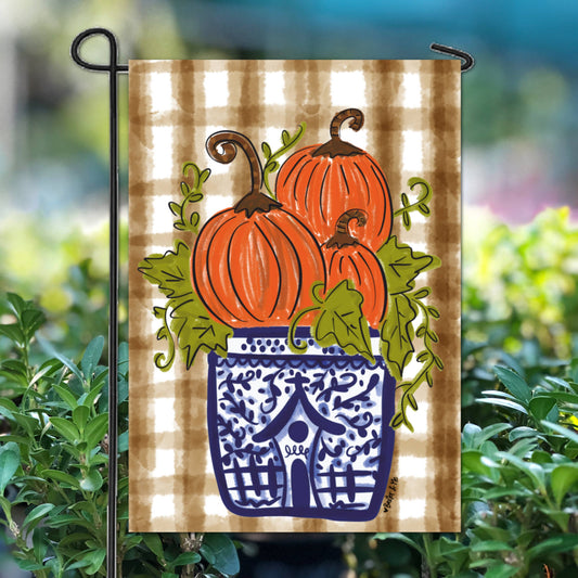 Blue Willow Pumpkin Stack Garden Flag SALE‼️