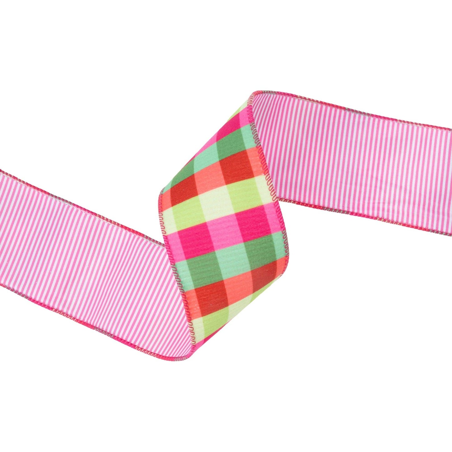 Velvet Ribbon Florescent Plaid with Stripe Backing 10yd