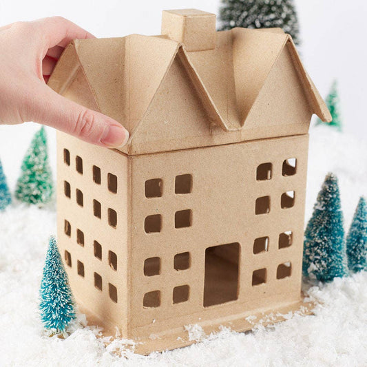 Paper Mache Saltbox House Box -7" x 9" x 5-1/2"