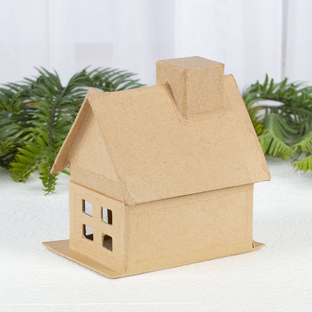 Premade Paper Mache House Box - 4" x 2-3/4" x 4-1/4"