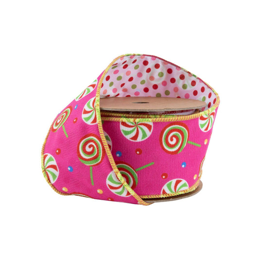 Reversible Velvet Ribbon Pink Candies Polka Dot 10yd