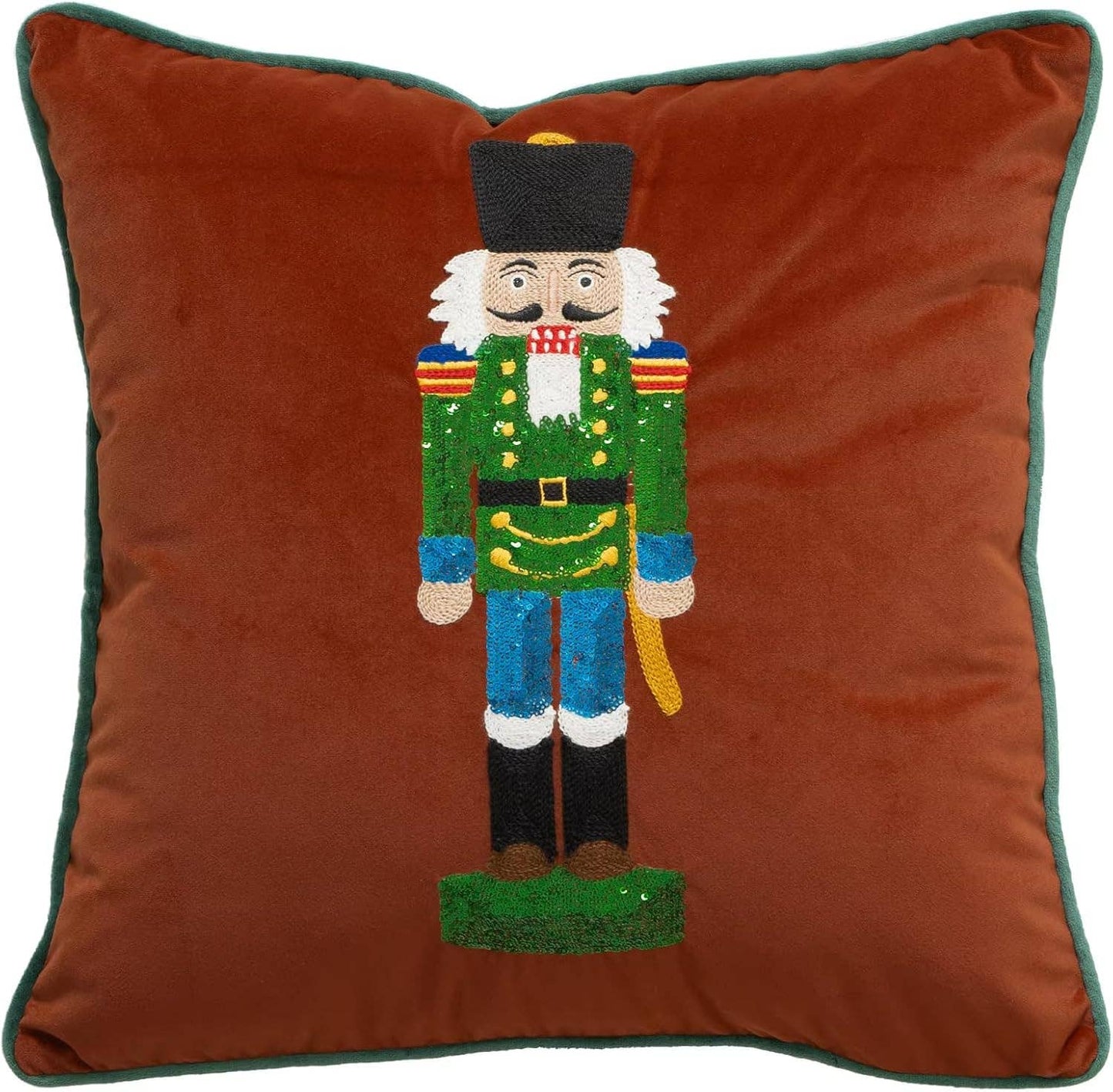 Embroidered  & Sequined Nutcracker Velvet 18" Throw Pillow