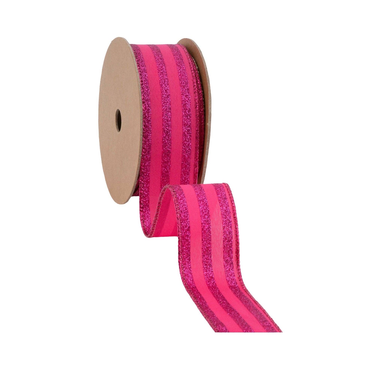 Wired Ribbon Hot Pink Glittered Pinstripes 10 Yard Roll