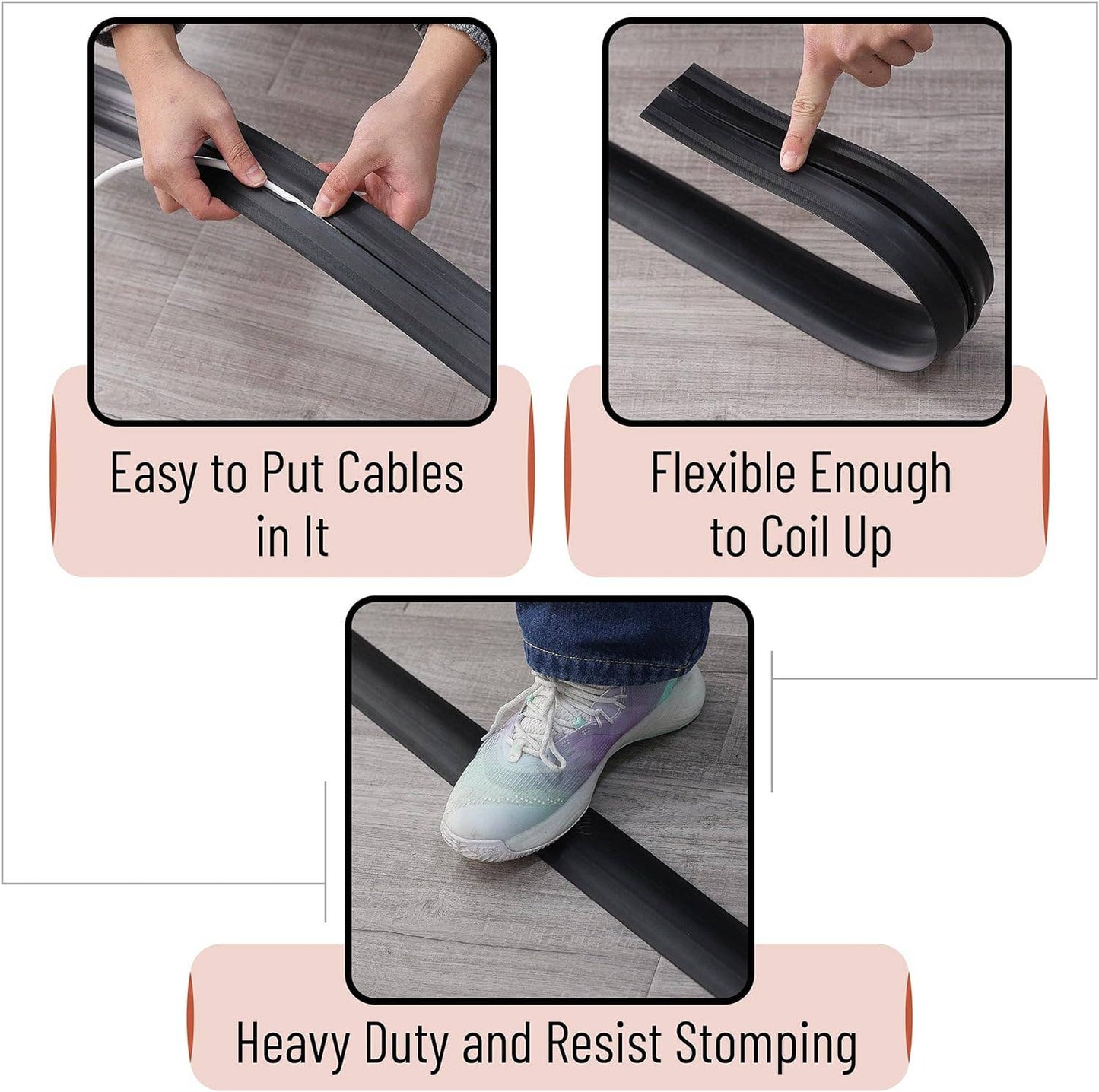 Bates- Floor Cord Cover, 6ft Cable Cover, Brown