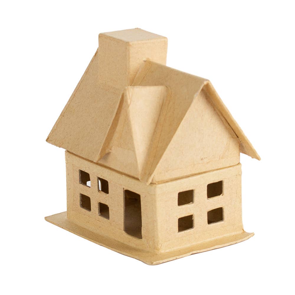 Premade Paper Mache House Box - 4" x 2-3/4" x 4-1/4"