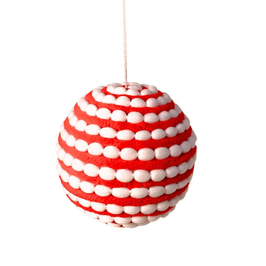 PUFFY CHENILLE STRIPED BALL ORNAMENT 4.5"