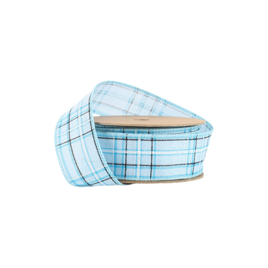 Wired Ribbon | Blue/Spring Plaid | 10 Yard Roll