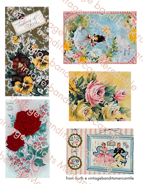 Vintage Floral Greeting Cards - Digital File