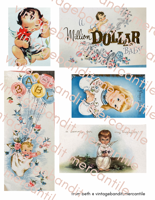 Vintage Baby Greeting Cards - Digital File